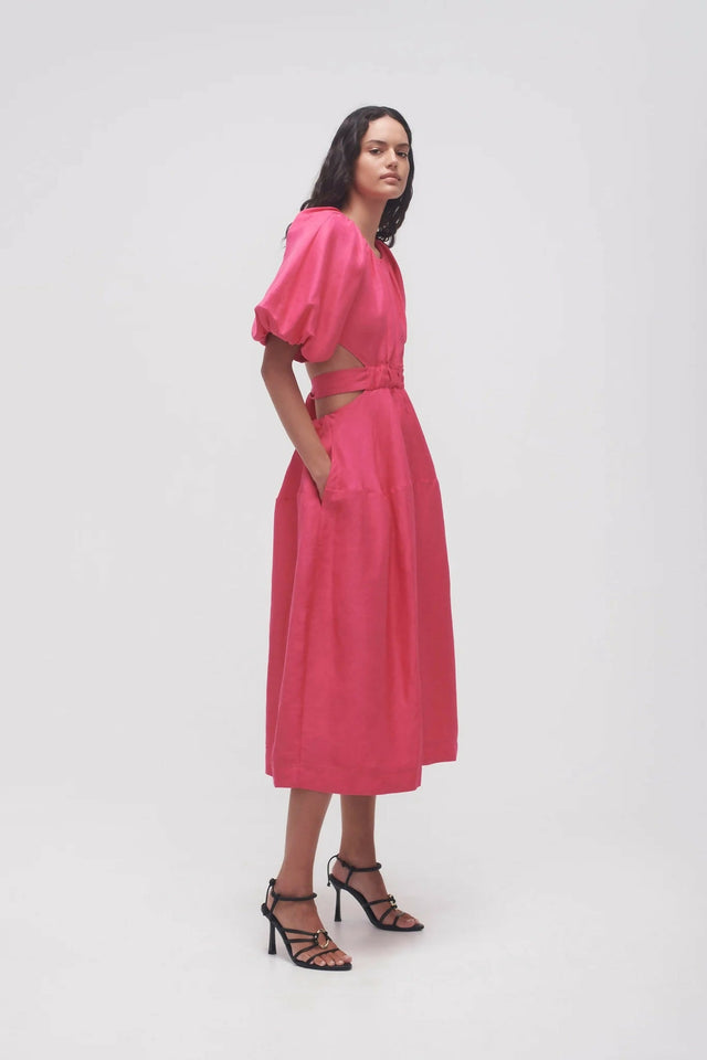 Aje Mimosa Cutout Midi Dress - 14 / Pink - Dresses