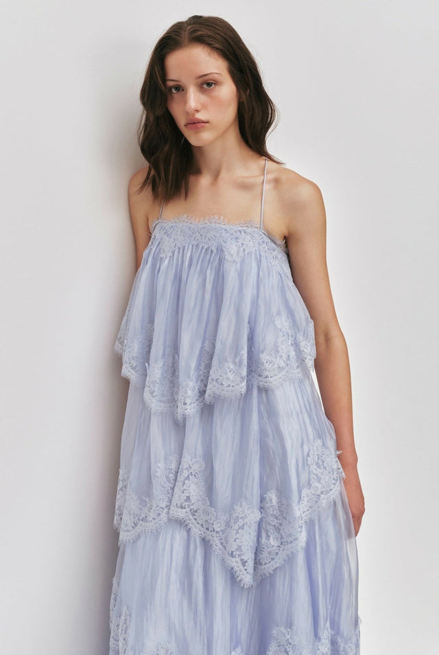 Aje Ophelia Lace Gown in French Blue - Dresses