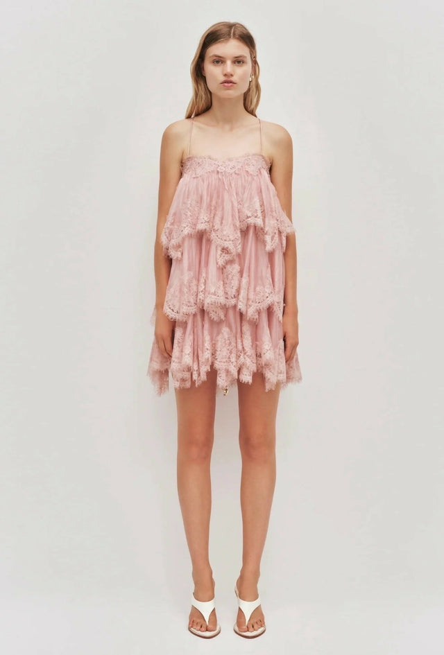 Aje Ophelia Lace Mini Dress - 10 / Pink - Dresses