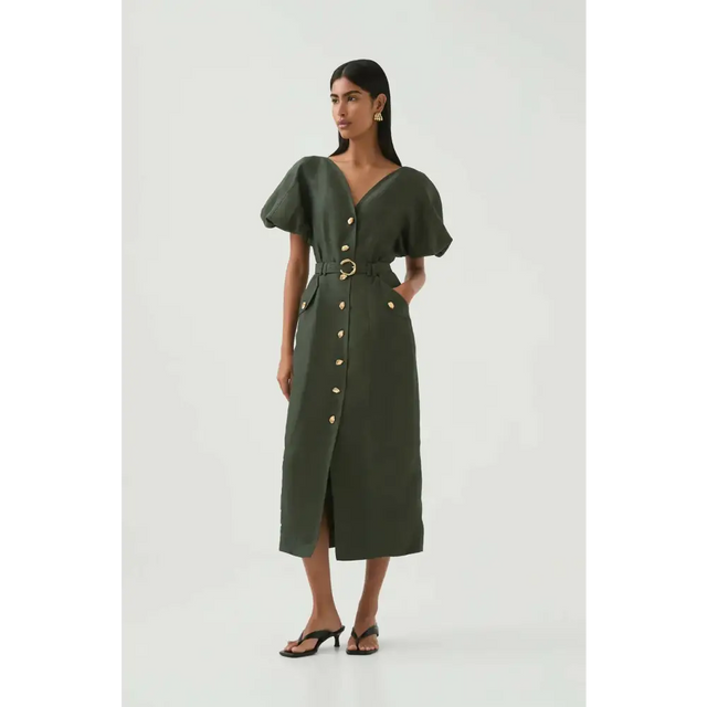 Aje Paloma Utility Midi Dress - 10 / Green - Dresses