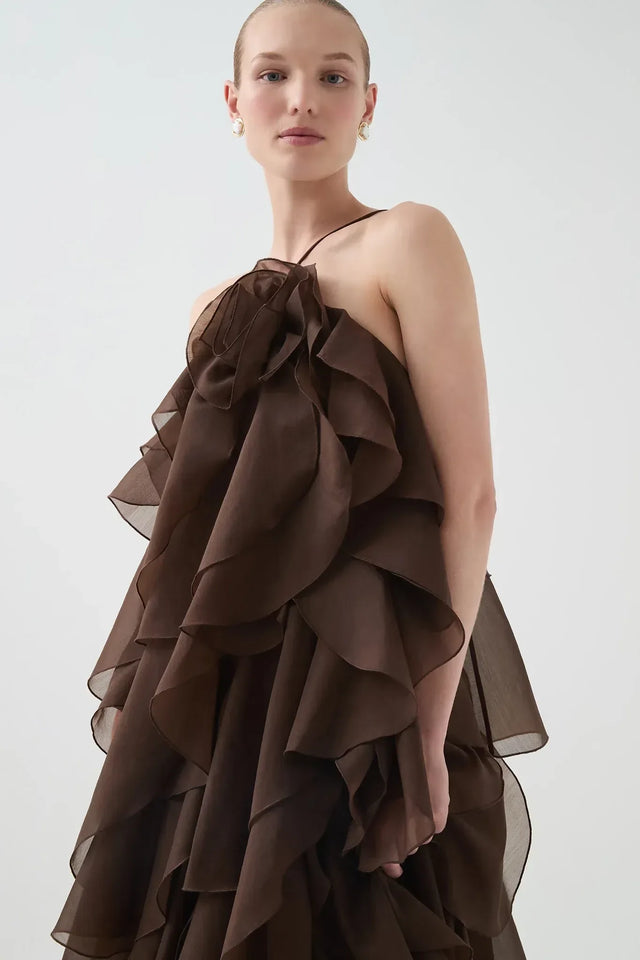 Aje Pandorea Layered Maxi Dress Carob Brown - Dresses