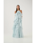 Aje Pandorea Layered Maxi Dress Silver Blue Size AU 6 - 6 / Blue - Dresses