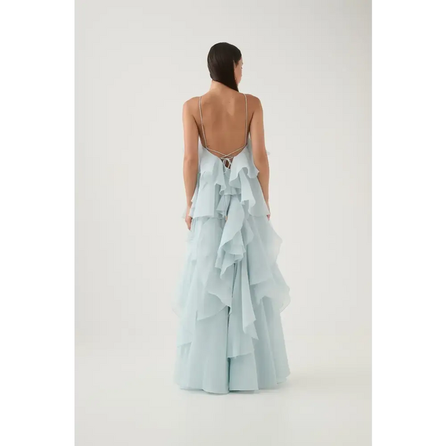 Aje Pandorea Layered Maxi Dress Silver Blue Size AU 6 - 6 / Blue - Dresses