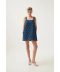 Aje Ratio Logo Denim Mini Dress Blue Print - Dresses