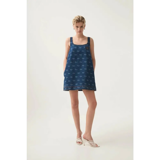 Aje Ratio Logo Denim Mini Dress Blue Print - Dresses