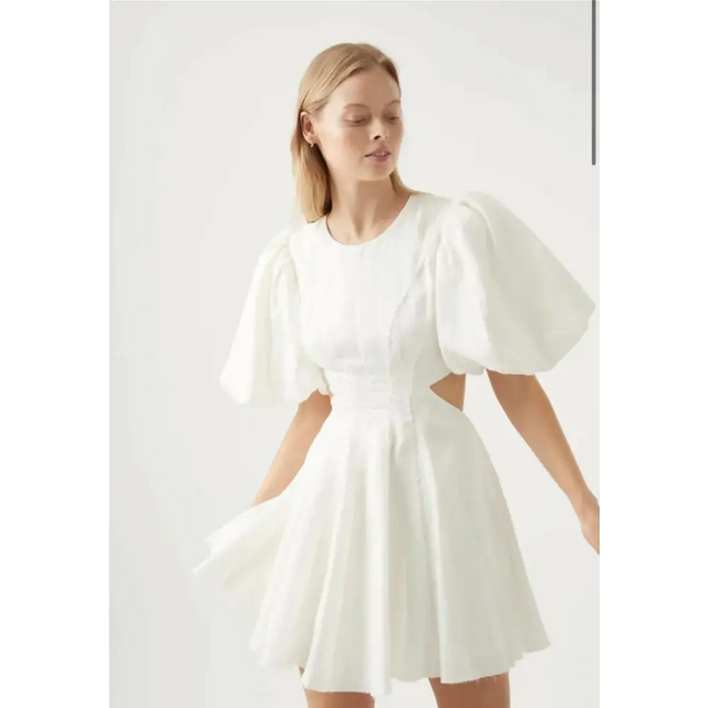 Aje Renee Puffed Sleeve Bead Mini Dress - 10 / White - Dresses