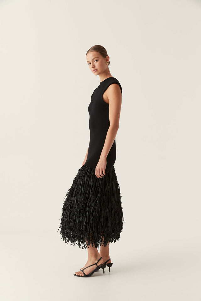 Aje Rushes Raffia Knit Midi Dress in Black Size 8 / S - 8 / Black - Dresses