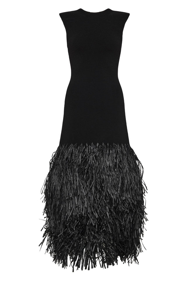 Aje Rushes Raffia Knit Midi Dress in Black Size 8 / S - 8 / Black - Dresses