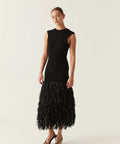 Aje Rushes Raffia Knit Midi Dress Size XXS - 6 / Black - Dresses