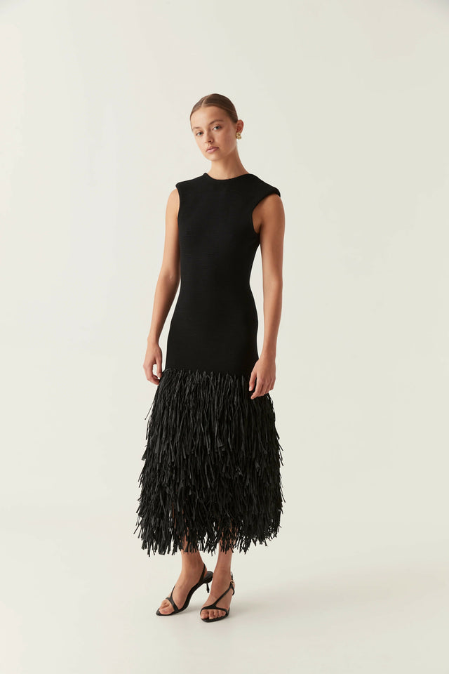 Aje Rushes Raffia Knit Midi Dress Size XXS