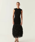 Aje Rushes Raffia Knit Midi Dress Size XXS - 6 / Black - Dresses