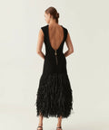 Aje Rushes Raffia Knit Midi Dress Size XXS - 6 / Black - Dresses