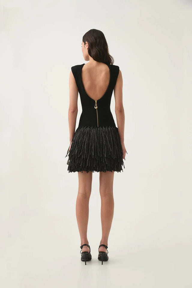 Aje Rushes Raffia Knit Mini Dress in Black