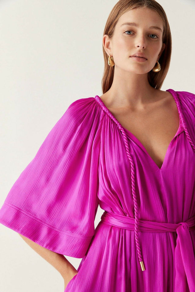 aje severine smock midi dress Aje Seraphina Smock Midi Dress - Deep Magenta