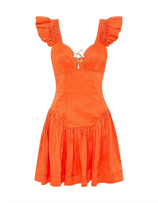 Aje Simone Frill Mini Dress - 8 / Orange - Dresses