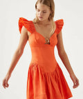 Aje Simone Frill Mini Dress - 8 / Orange - Dresses