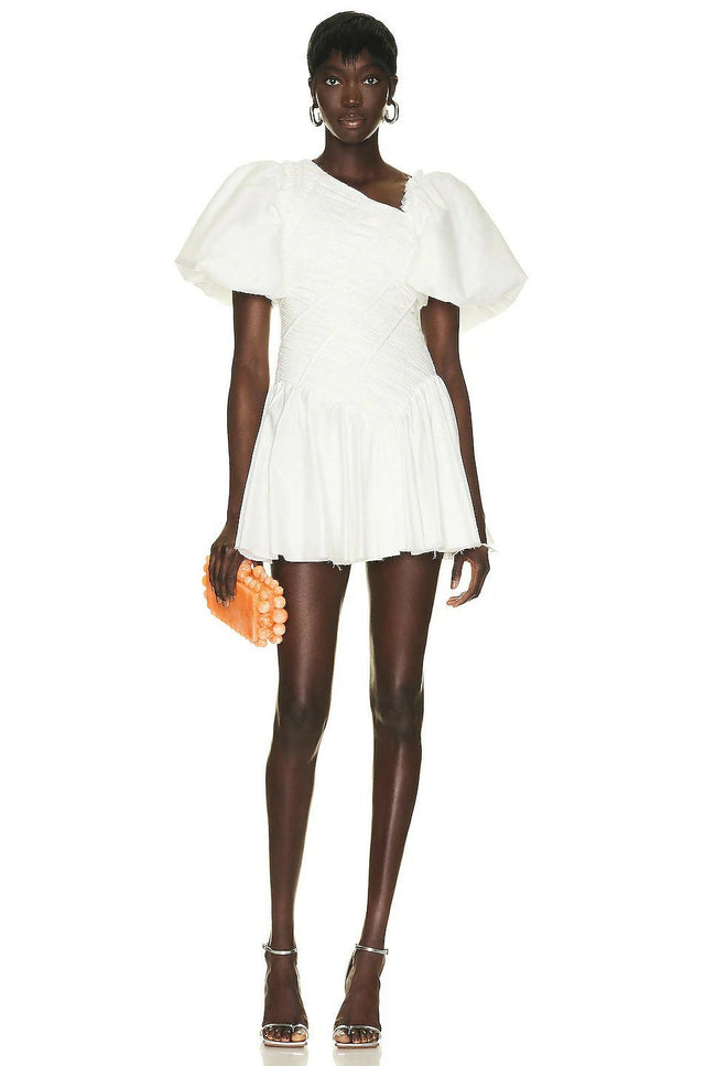 Aje Siren Drawstring Mini Dress - 8 / White - Dresses