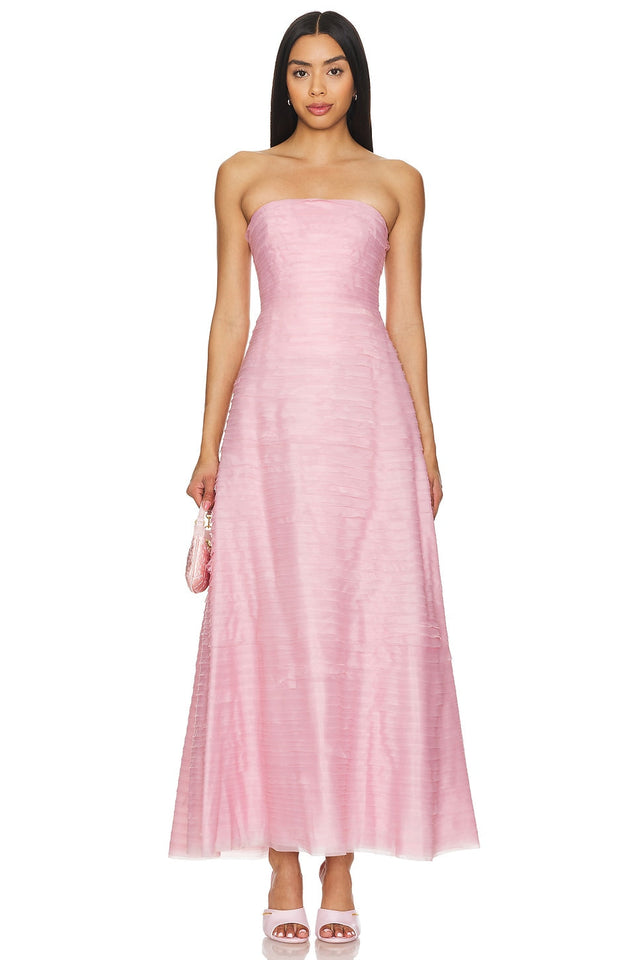 Aje Soundscape Strapless Ruffled Maxi Dress Size 14 - 14 / Pink - Dresses