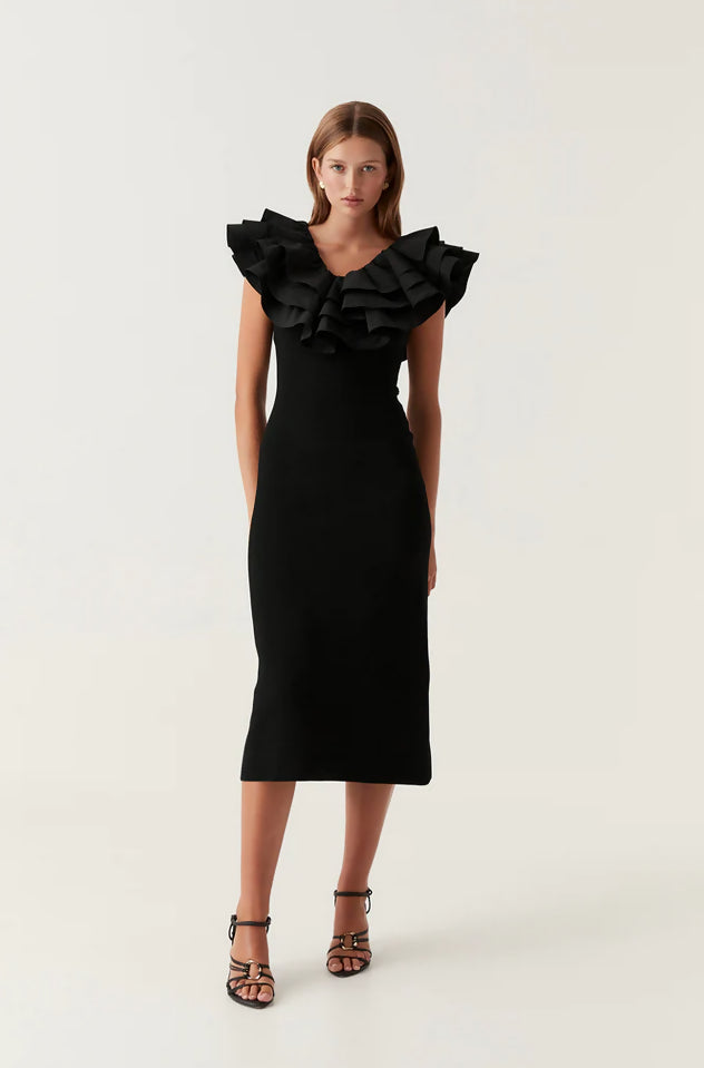 Aje Transcendent Ruffle Midi - 12 / Black - Dresses