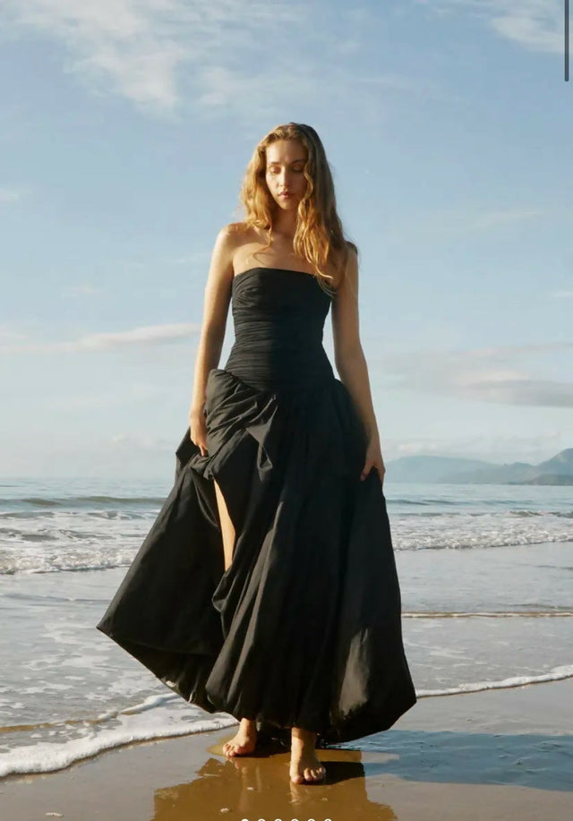 Aje Violette Bubble Hem Maxi Dress Black