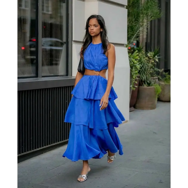 Aje Wave Cut Out Ring Midi - 6 / Blue - Dresses