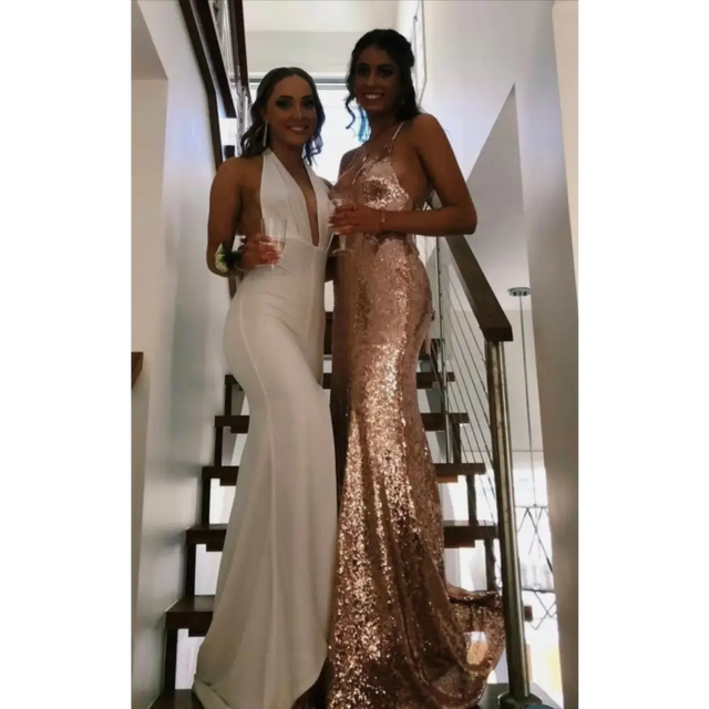 Alamour The Label Rose Gold Long Sequin Gown - 8 / Pink - Dresses