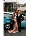 Alamour The Label Rose Gold Long Sequin Gown - 8 / Pink - Dresses