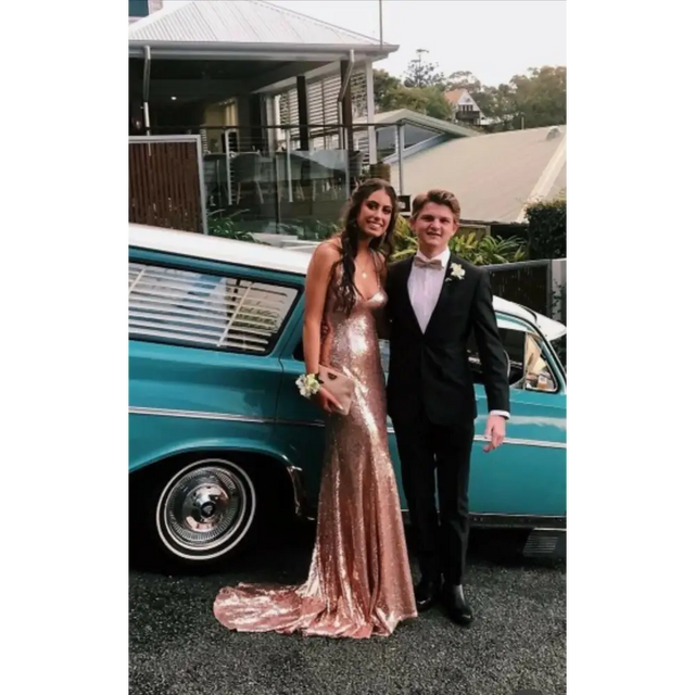 Alamour The Label Rose Gold Long Sequin Gown - 8 / Pink - Dresses
