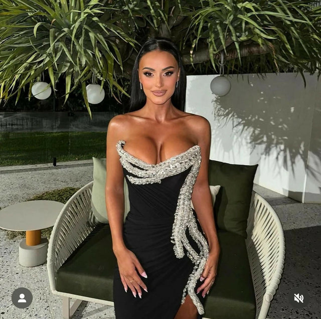 Albina Dyla Black Diamond Encrusted Corset Gown Black - Size XS / AU 6 - 6 / Black - Dresses