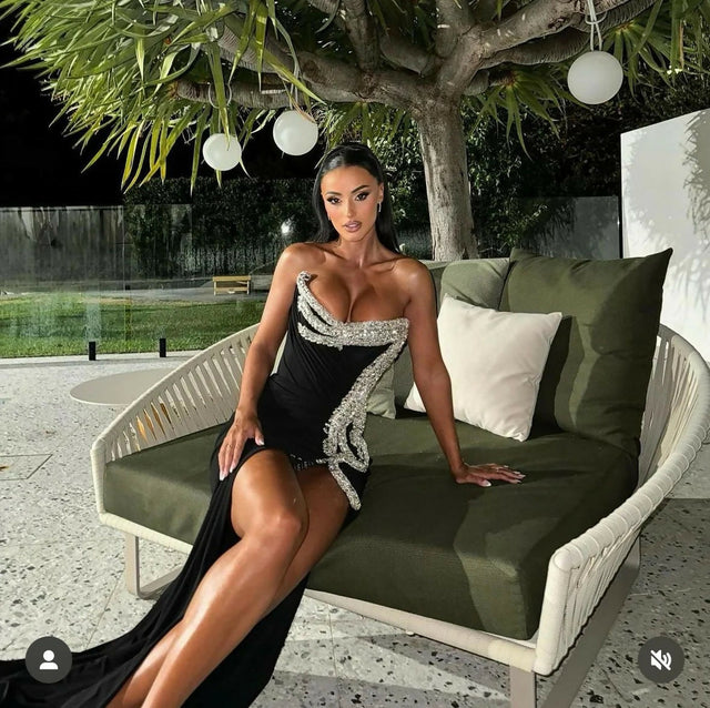 Albina Dyla Black Diamond Encrusted Corset Gown Black - Size XS / AU 6 - 6 / Black - Dresses