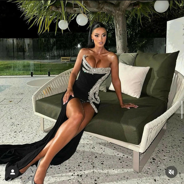 Albina Dyla Black Diamond Encrusted Corset Gown Black - Size XS / AU 6 - 6 / Black - Dresses