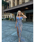 Albina Dyla Blue Embellished Gown - 6 / Blue Sequin - Dresses