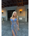 Albina Dyla Blue Embellished Gown - 6 / Blue Sequin - Dresses