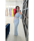 Albina Dyla Crystal-Embellished One-Sleeve Gown - 6 / Blue - Dresses