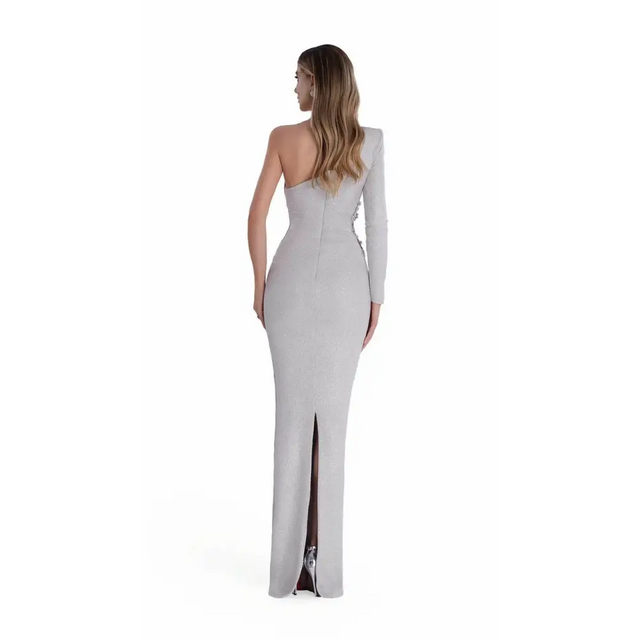 Albina Dyla Crystal-Embellished One-Sleeve Gown - 6 / Blue - Dresses