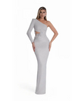 Albina Dyla Crystal-Embellished One-Sleeve Gown - 6 / Blue - Dresses