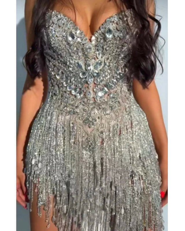 Albina Dyla Mini Silver Haute Couture - 8 / Silver - Dresses