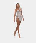 Albina Dyla Short One Sleeve Silver Beaded Dress Size S / AU 8 - 8 / Silver - Dresses