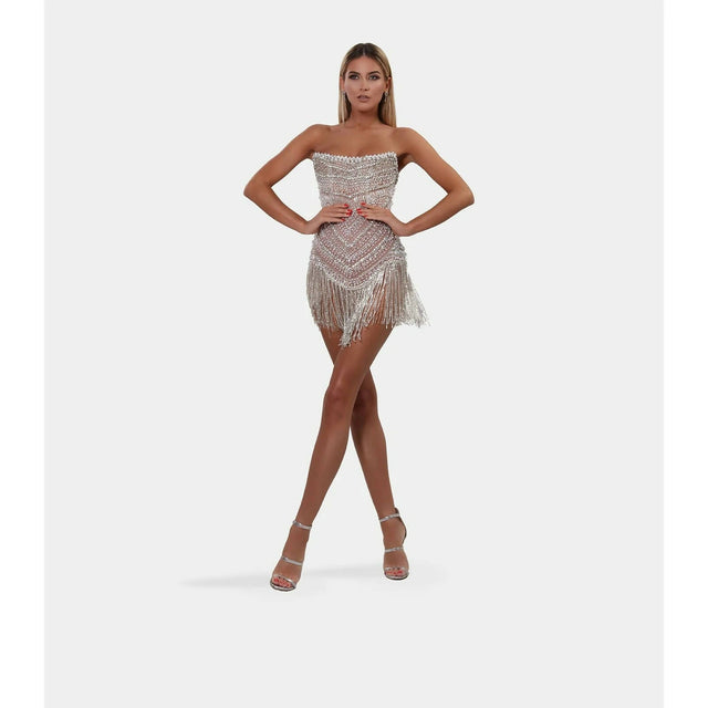 Albina Dyla Wild Silver/Nude Corset Dress - 6 / Silver - Dresses