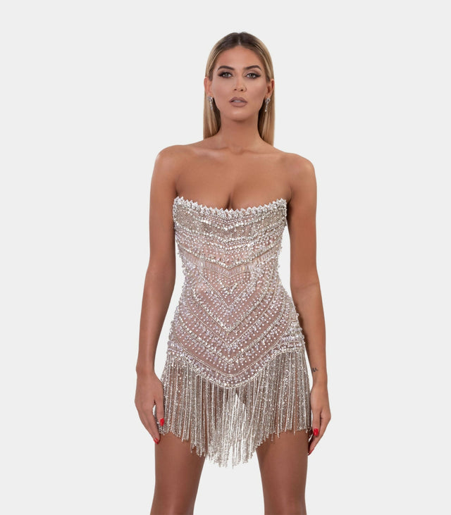 Albina Dyla Wild Silver/Nude Corset Dress - 6 / Silver - Dresses