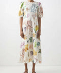 Alemais Adella Atlantis-Print Linen-Voile Midi Dress - 12 / Print - Dresses
