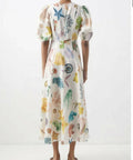 Alemais Adella Atlantis-Print Linen-Voile Midi Dress - 12 / Print - Dresses