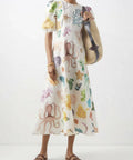 Alemais Adella Atlantis-Print Linen-Voile Midi Dress - 12 / Print - Dresses