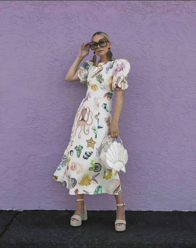 Alemais Adella Atlantis-Print Linen-Voile Midi Dress - 12 / Print - Dresses