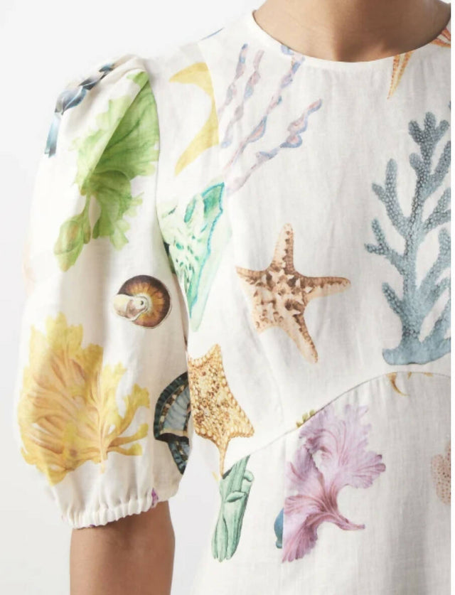 Alemais Adella Atlantis-Print Linen-Voile Midi Dress - 12 / Print - Dresses