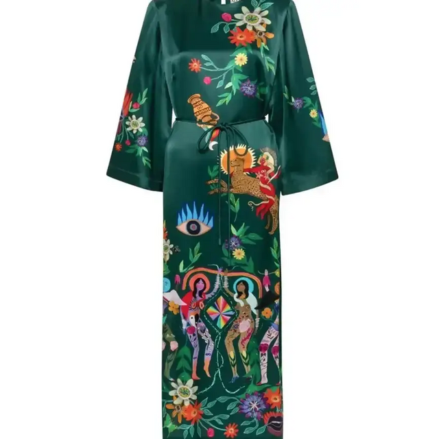 Alemais Agatha Silk Midi Dress Green Size 14 - 14 / Print - Dresses