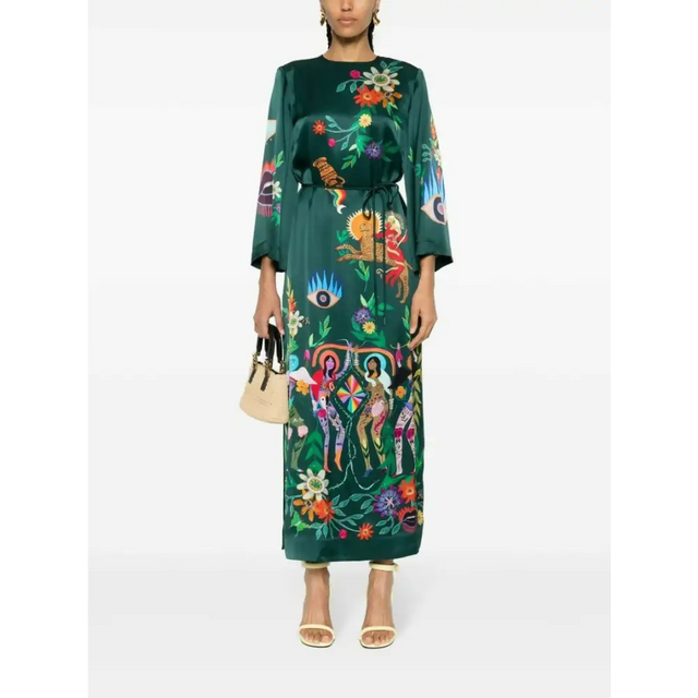 Alemais Agatha Silk Midi Dress Green Size 14 - 14 / Print - Dresses