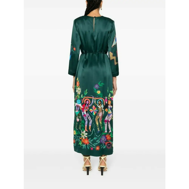 Alemais Agatha Silk Midi Dress Green Size 14 - 14 / Print - Dresses