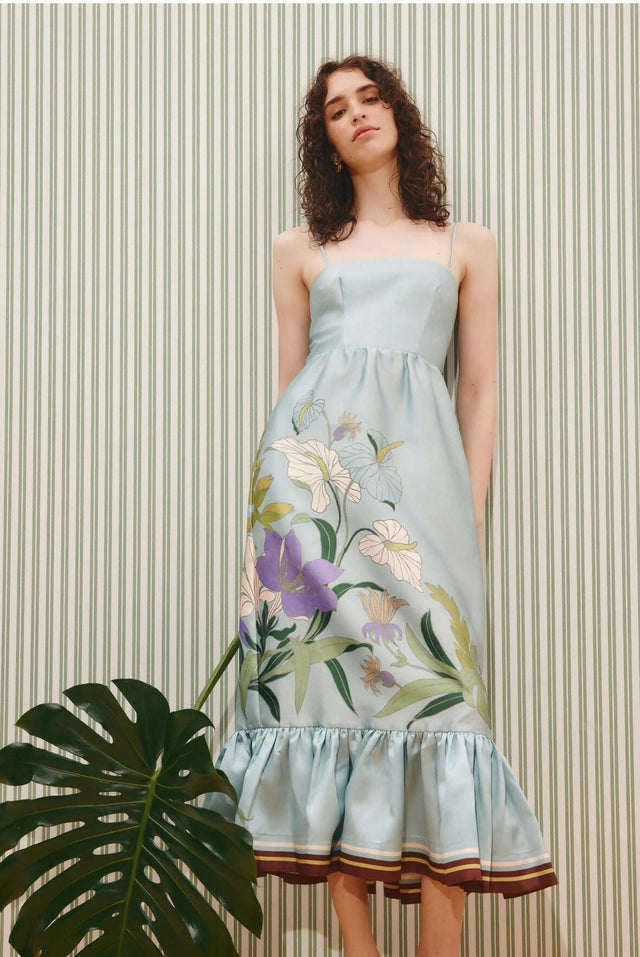 Alemais Alfie Midi Dress Blue Floral Size 12 - 12 / Blue - Dresses