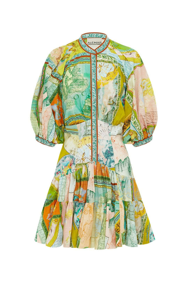 knee length dresses for ladies Alemais Palm Island V Neck Mini Dress in Multi (TS) – Hampden Clothing main image 0